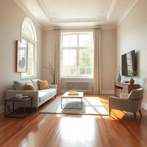 Freshly painted modern living space in Richmond VA with neutral walls, natural light, polished hardwood flooring, and elegant decor.