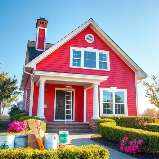 Newly painted house in Quinton VA, showcasing vibrant colors, smooth finish, and well-maintained landscaping.