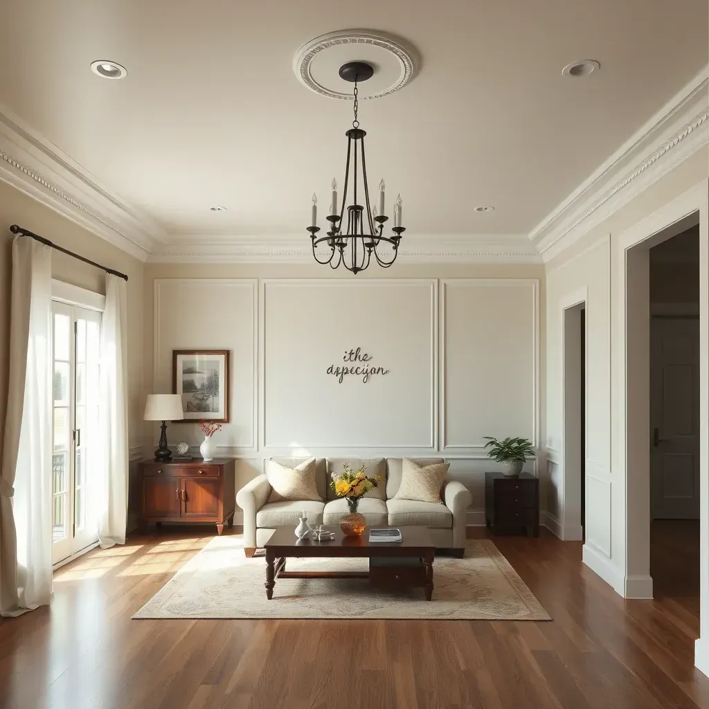 Beautiful renovated Quinton, VA living room with freshly painted beige walls, large windows, hardwood floors, and professional painting tools.