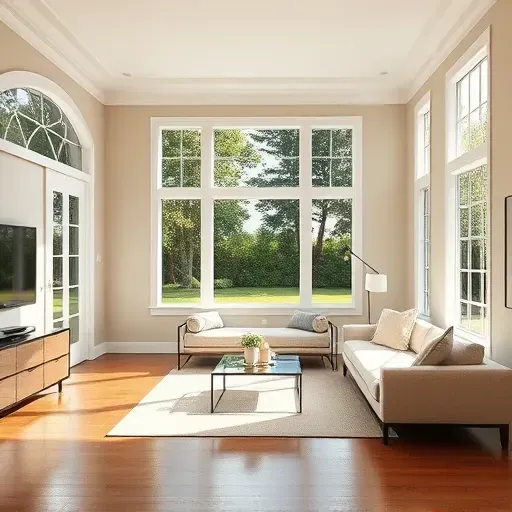 Freshly painted modern living room in Glenburnie VA with neutral colors, natural light, and elegant decor accents.