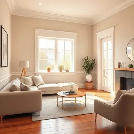 Freshly painted neutral walls with white trim in a modern Highland Springs living room featuring hardwood floors, natural light, and cozy decor
