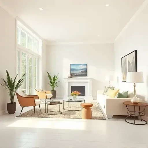 Finished neutral-colored living room after interior painting in Glenburnie, VA, with natural light and modern decor.