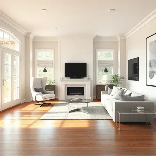 Beautifully painted modern living room with smooth walls, natural light, polished hardwood, and minimalist decor.