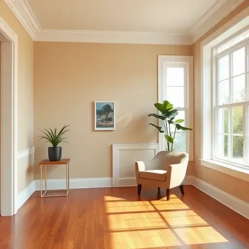 Freshly painted neutral-tone interior room in Atlee VA with natural light, elegant molding, hardwood floors, and stylish decor