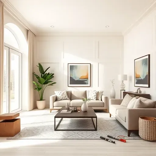 Modern living room interior with neutral painted walls, contemporary furniture, natural lighting, and polished craftsmanship in Elmont VA