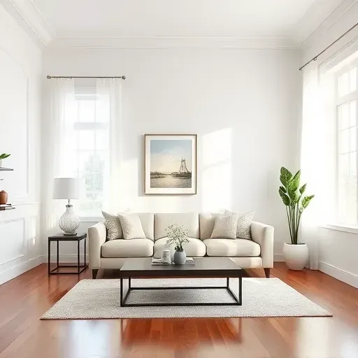 Modern Manakin Sabot VA living room with white walls, crown molding, hardwood floors, and stylish decor accents.