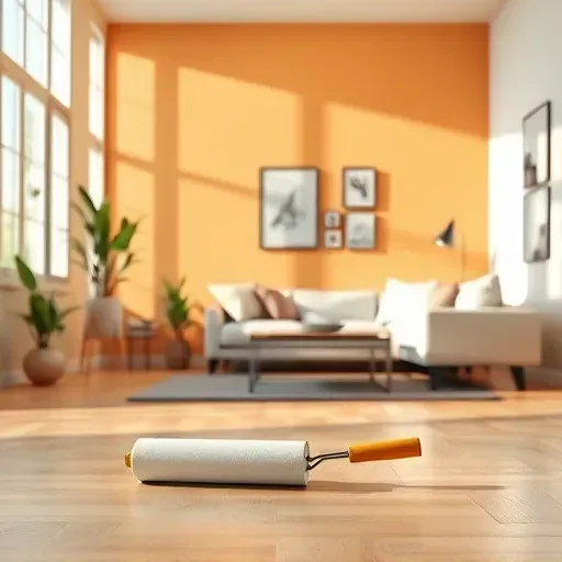 Freshly painted warm interior wall in modern Richmond living space with natural light, sleek tools, stylish furniture, and decor