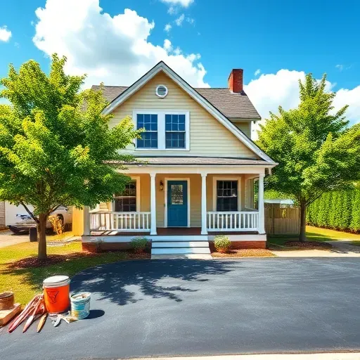 Recently painted residential house in Ashland VA with pastel colors, surrounded by greenery and a serene blue sky.