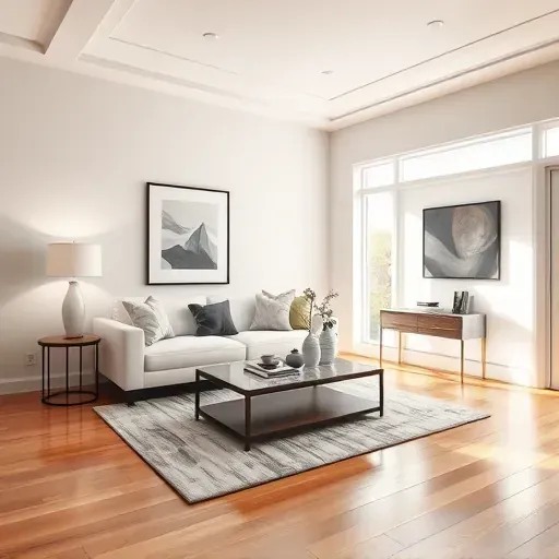 Newly finished interior painting in modern Richmond living room, featuring neutral walls, stylish decor, and natural light.