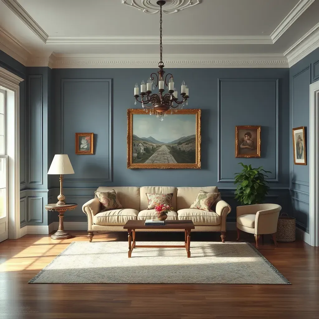 Spacious Montpelier, VA living room with freshly painted warm beige walls, natural light, elegant decor, and painter's tools.