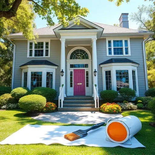 Completed painting project in New Kent VA featuring a beautifully painted home with vibrant door and landscaped garden.