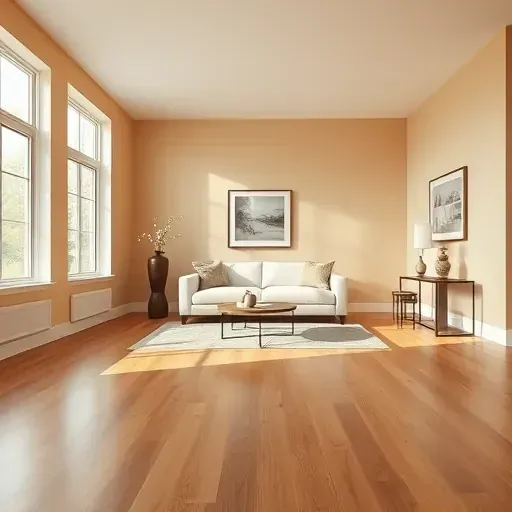 Freshly painted modern living room in Elmont, VA with warm neutral walls, natural light, hardwood floors, and minimalist decor.