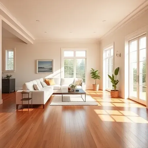 Bright living room in Wyndham VA with fresh neutral walls, natural light, hardwood floors, modern furniture, and stylish decor