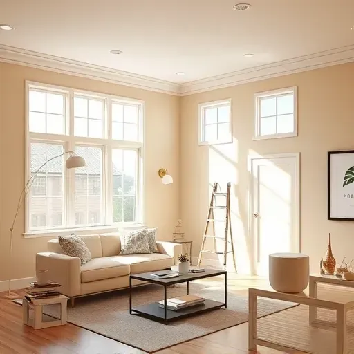 Freshly painted neutral interior in Wyndham, VA featuring flawless walls, natural light, elegant furniture, and professional craftsmanship.
