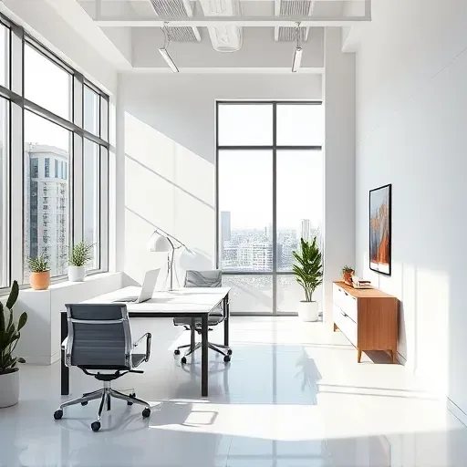 Freshly painted modern office in Innsbrook, VA with vibrant walls, large windows, sleek furniture, and a polished professional feel.