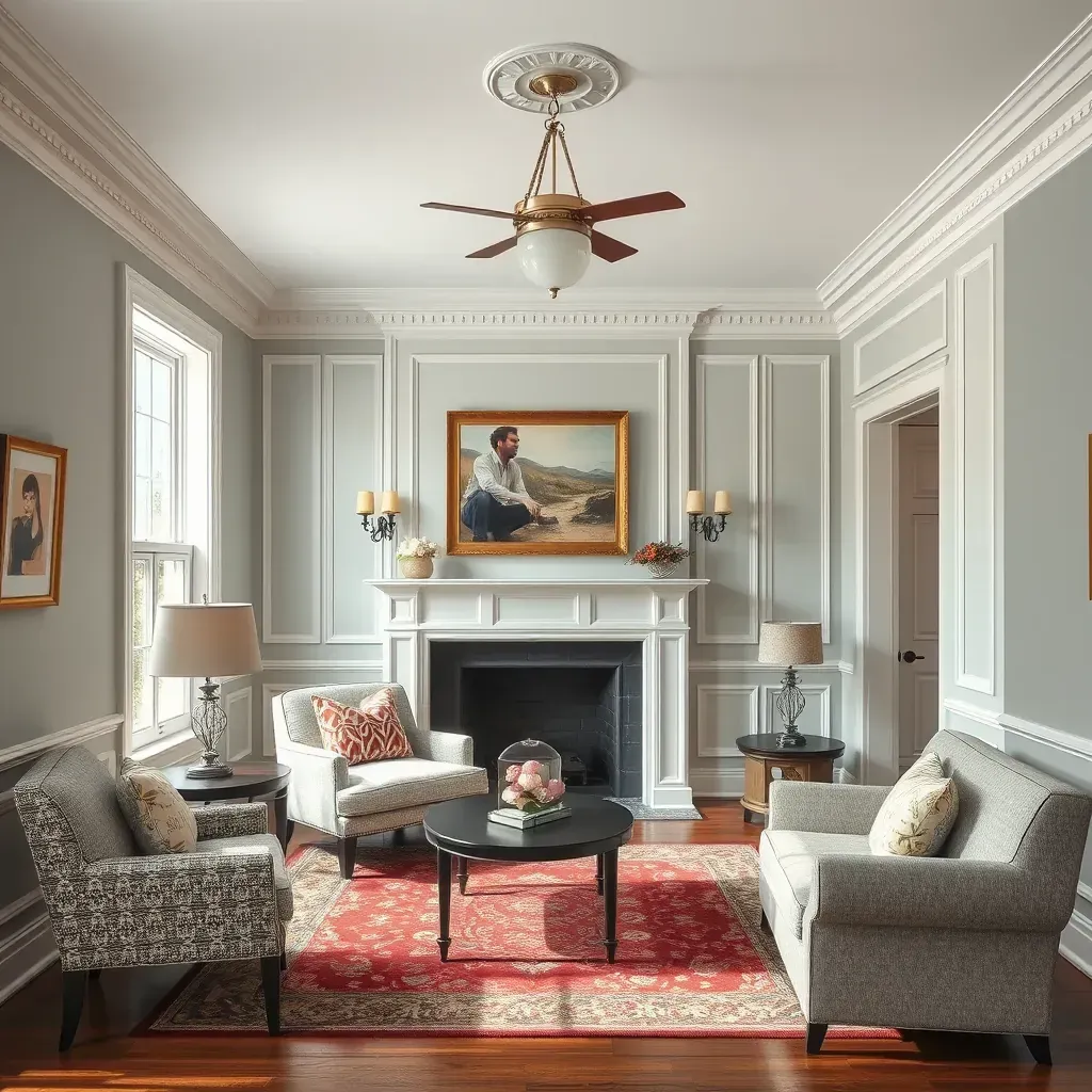 Spacious Dumbarton, VA living room with soft neutral walls, large windows, elegant drapes, and stylish decor.