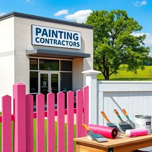 Exterior of Goochland, VA painting contractor's workshop showing fresh painted surfaces, organized supplies, and lush background.