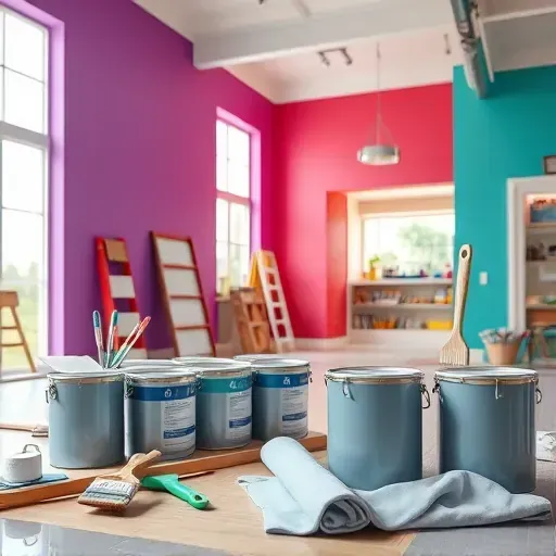 Well-organized painting contractor's workspace in Atlee, VA, featuring painted walls, tools, and natural light, showcasing professionalism.