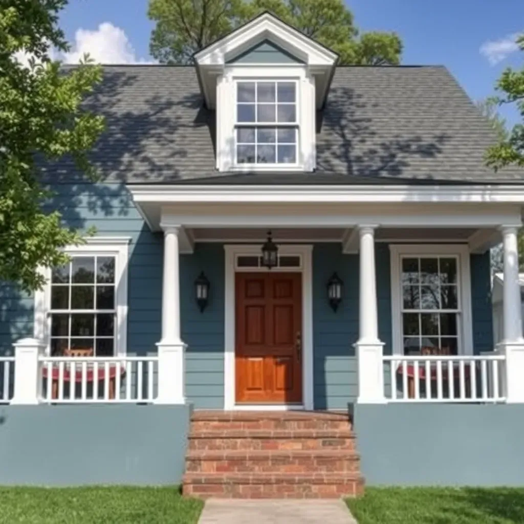 Beautiful Richmond home exterior with vibrant painted siding, lush greenery, and architectural details on a sunny day.