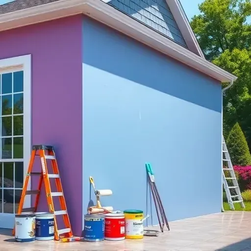 Painted building exterior in Innsbrook, VA with professional tools, lush landscape, and vibrant, even colors.
