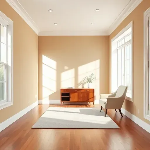 Bright interior of Rockwood VA with smooth neutral walls, white crown molding, natural light, modern furniture, and polished hardwood floors
