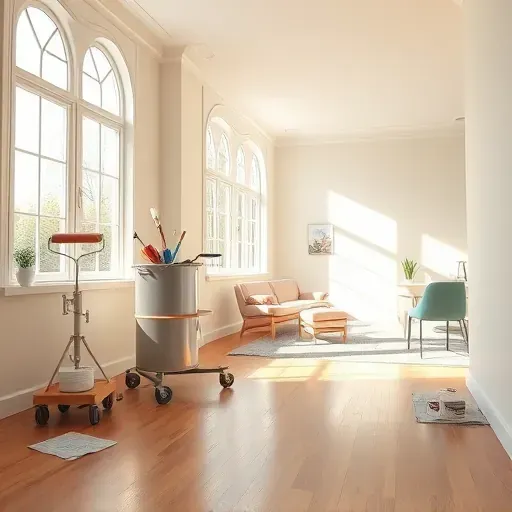 Bright, freshly painted interior in Lakeside, VA with smooth walls, natural light, organized tools, and modern decor.