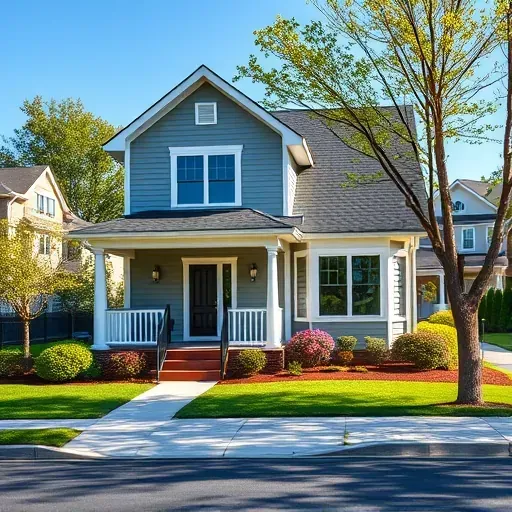 Freshly painted suburban home in Lakeside VA with vibrant colors, inviting porch, and lush landscaping under a clear sky.