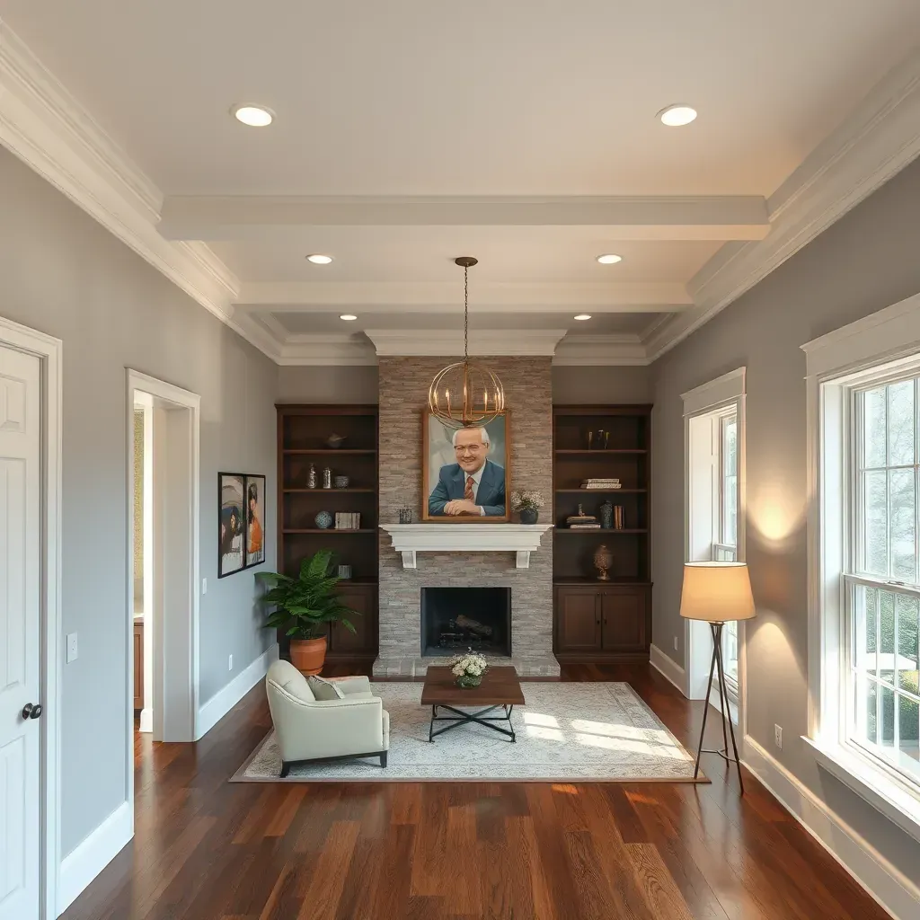 Interior living room in Providence Forge, VA, with freshly painted neutral walls, white trim, cozy decor, and natural light.