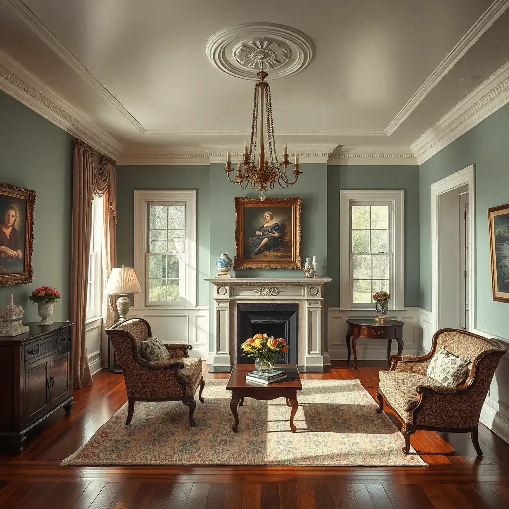 Beautiful renovated Montpelier, VA living room with warm painted walls, elegant windows, polished hardwood, and stylish decor.