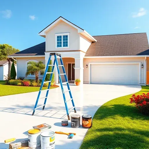 Freshly painted modern home in Meadowbrook, VA with lush landscaping, tidy driveway, and professional painting tools.