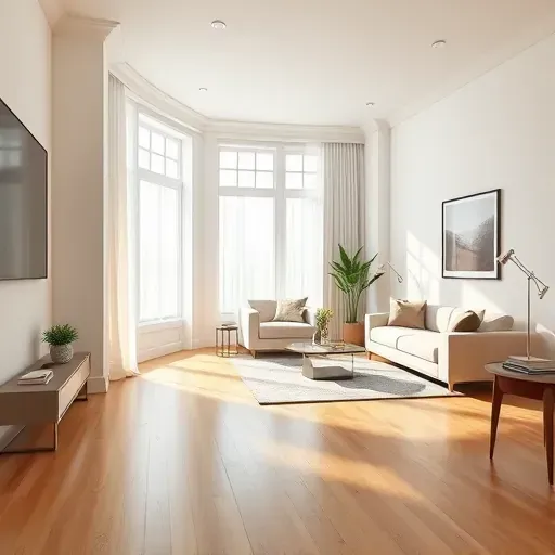 Freshly painted interior in Richmond VA features white walls, modern furniture, large windows, and warm lighting.