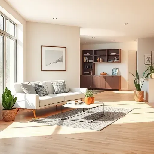 Freshly painted neutral beige interior with natural daylight, modern furniture, hardwood flooring, and organized decor in Quinton VA