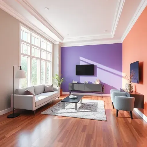 Freshly painted interior living room in Powhatan, VA with vibrant walls, modern decor, hardwood floors, and natural light.