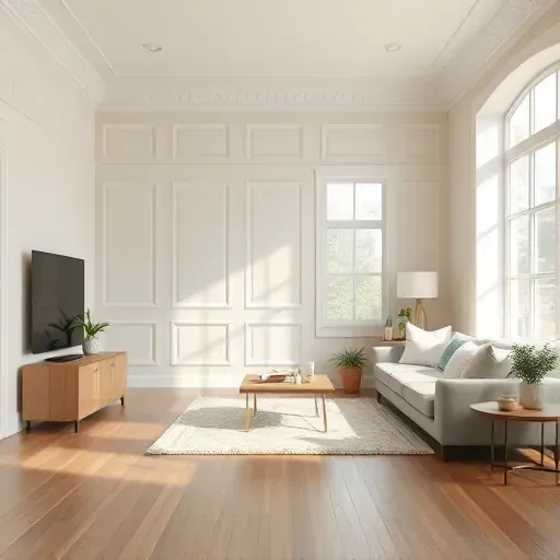 Freshly painted neutral-toned interior room in Quinton, VA featuring smooth walls, natural light, modern decor, and stylish molding.
