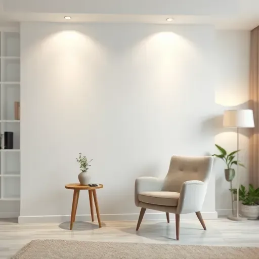 Close-up of a flawless white drywall repair in a modern Richmond living room with subtle shadows and polished details