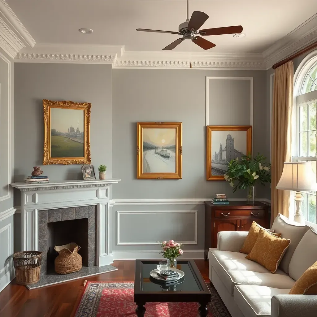 Interior renovated Henrico, VA home featuring freshly painted neutral walls, stylish furniture, and professional painting tools.