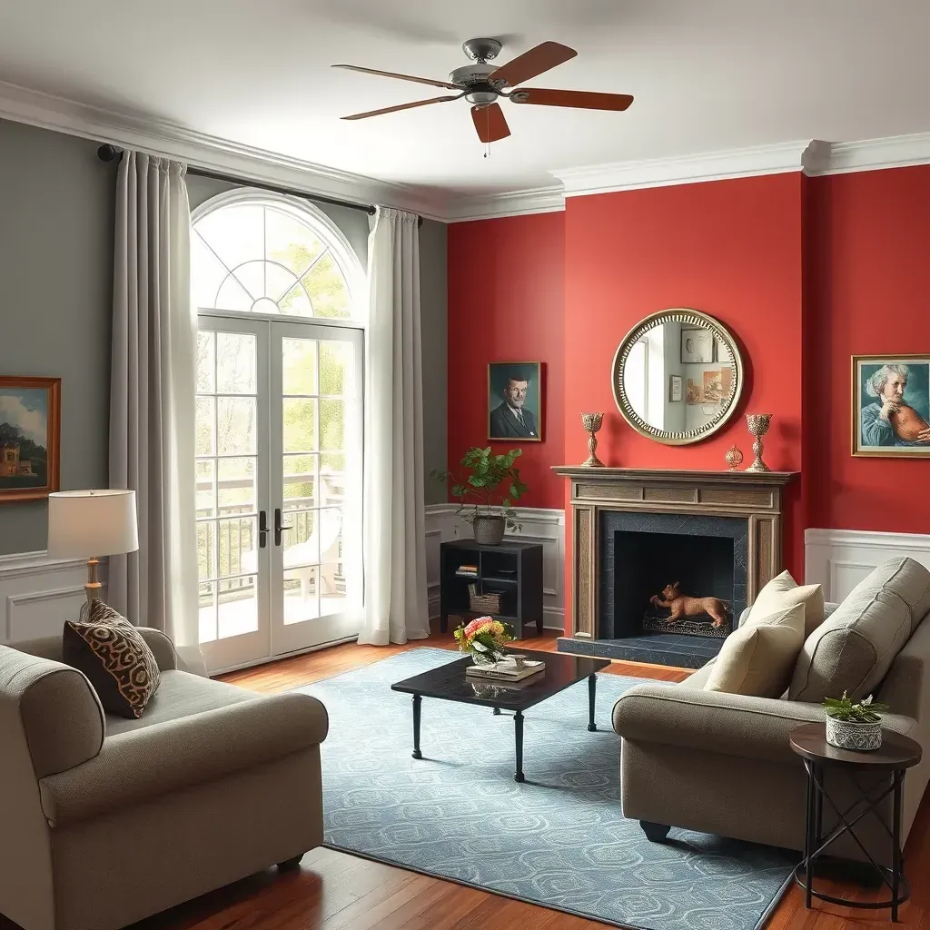 Interior of a modern Glen Allen, VA home with freshly painted neutral-toned walls, white trim, natural light, and stylish furniture.