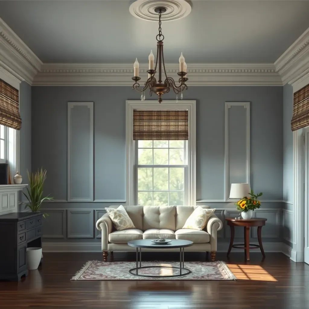 Interior of a cozy living room in Providence Forge, VA with warm lighting, comfortable furniture, and rustic decor.