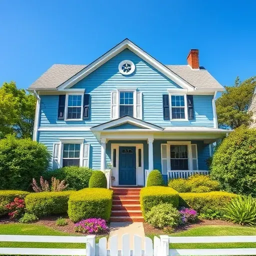Beautifully painted residential house in Ashland VA with soft blue exterior, white trim, and vibrant landscaping.