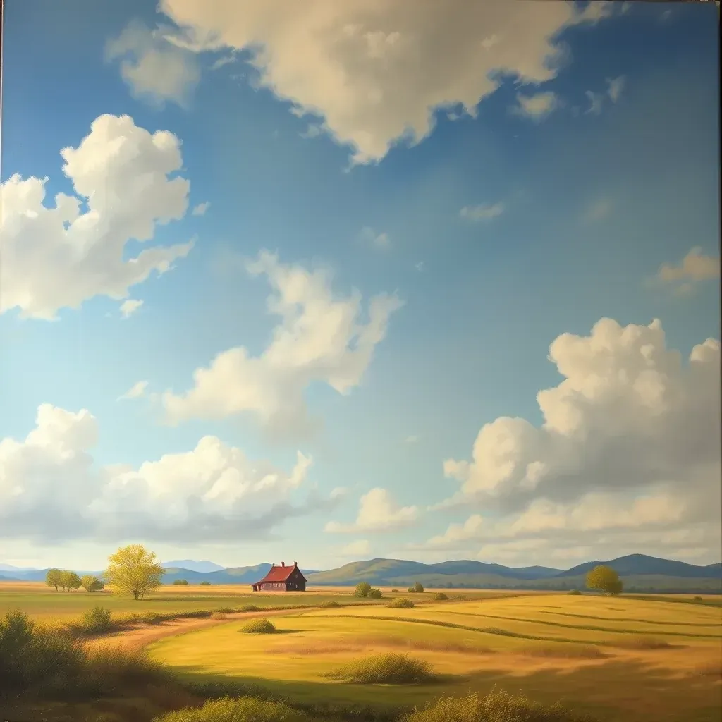 A detailed painting of Laurel, VA, showcasing scenic landscapes and historic buildings without people.