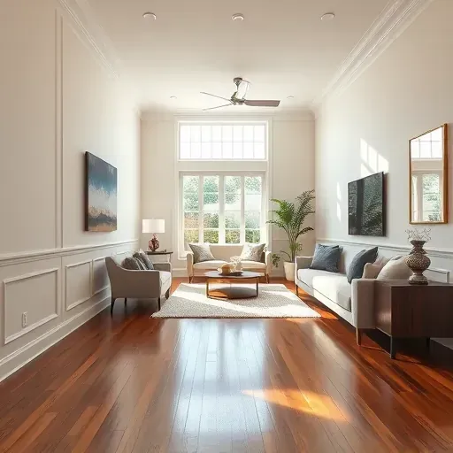 Freshly painted neutral-toned modern living room in Midlothian, VA, featuring flawless walls, natural sunlight, and sleek decor.