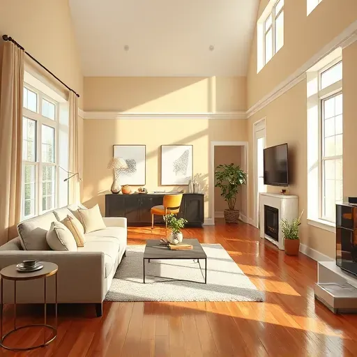 Bright living room in Ashland, VA with freshly painted neutral walls, stylish furniture, natural light, and polished hardwood floors.