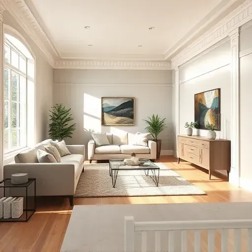 Bright freshly painted living room in Highland Springs VA with neutral walls, natural light, hardwood floor and modern decor
