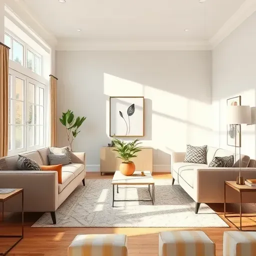 Beautifully painted neutral living room in Bon Air VA with modern furniture, natural light, and polished decor