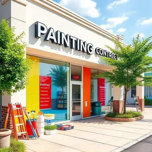 Exterior of a painting contractor's storefront in Varina, VA, featuring vibrant walls, organized supplies, and modern signage.