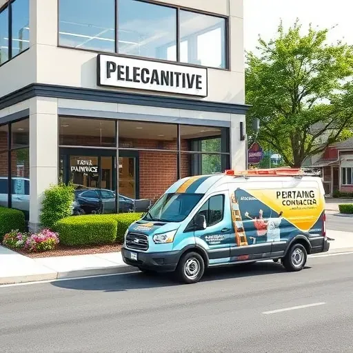 Ashland, VA painting contractor's clean storefront with branded truck, lush landscaping, and a friendly community setting.