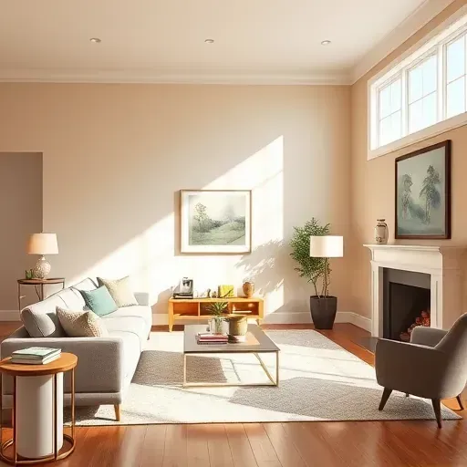 Freshly painted modern living room in Manakin Sabot, VA, with neutral walls, natural light, upscale decor, and hardwood floors.