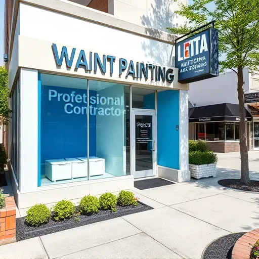 Exterior of a professional painting contractor's modern storefront in Mechanicsville, VA, with vibrant painted walls and landscaped entrance.
