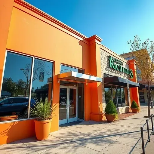 Freshly painted commercial building exterior in Richmond VA with vibrant warm tones, clean lines, and well-maintained surroundings