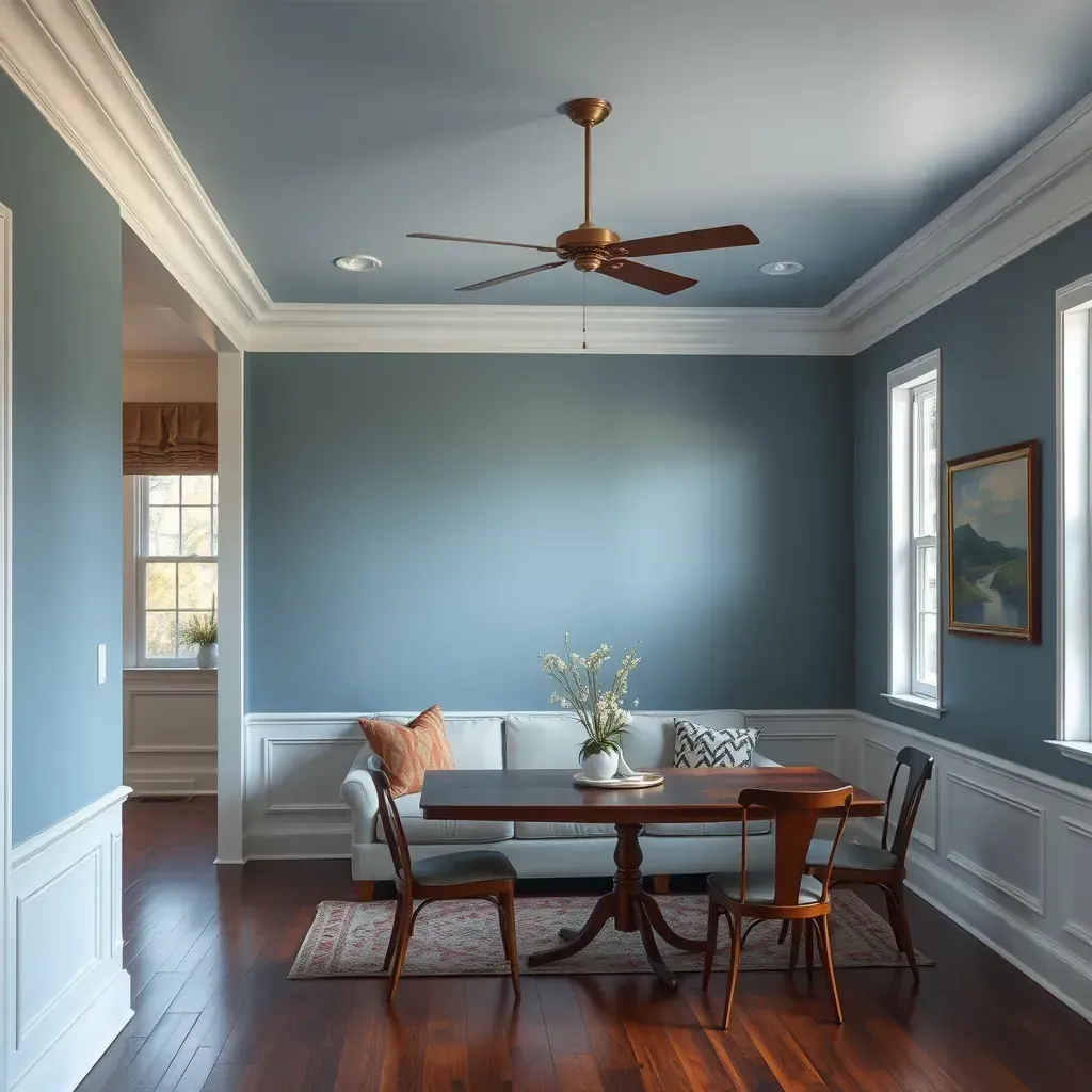 Modern, sunlit living room in Innsbrook, VA with freshly painted beige walls, hardwood floors, and organized painting tools.
